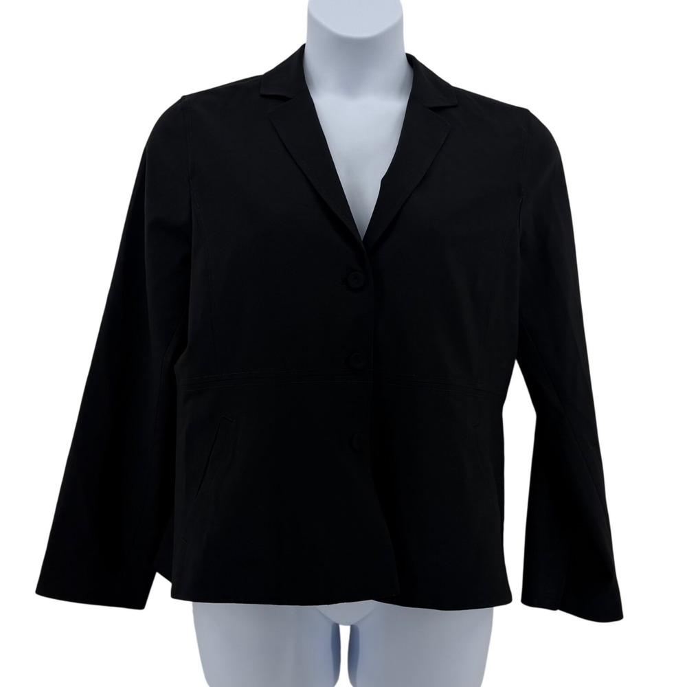 Eileen Fisher Italian Wool Silk Blend Blazer Jacket Black Womens Large L